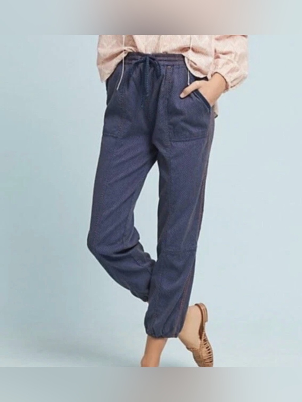 Anthropologie Dylan Speckled Joggers Pants Navy Blue/Orange Size Medium Highrise